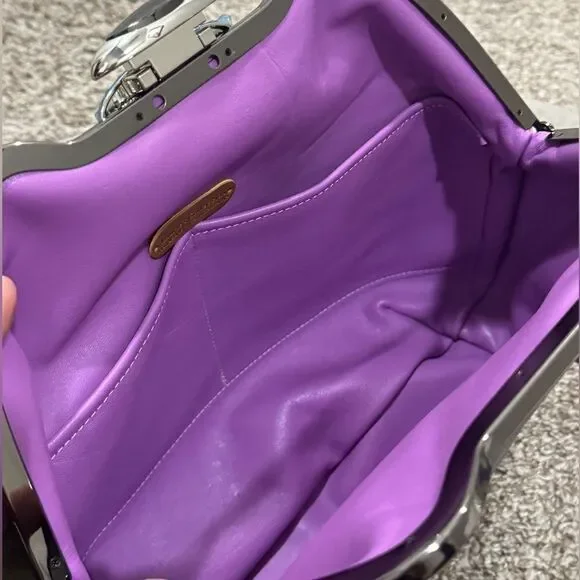 Original Design! Cowhide Leather Floral Print Handmade Metal Frame Slouchy Bag - Picture 14 of 16